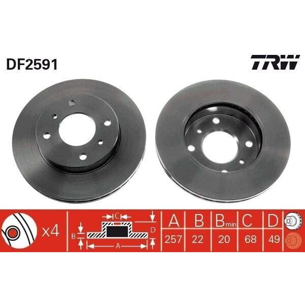 Trw DF2591 - Disco Freno Oe 40206 71E05 Per Almera Ii (N16), Primera (P10), Primera (P11), Primera (W10)-image