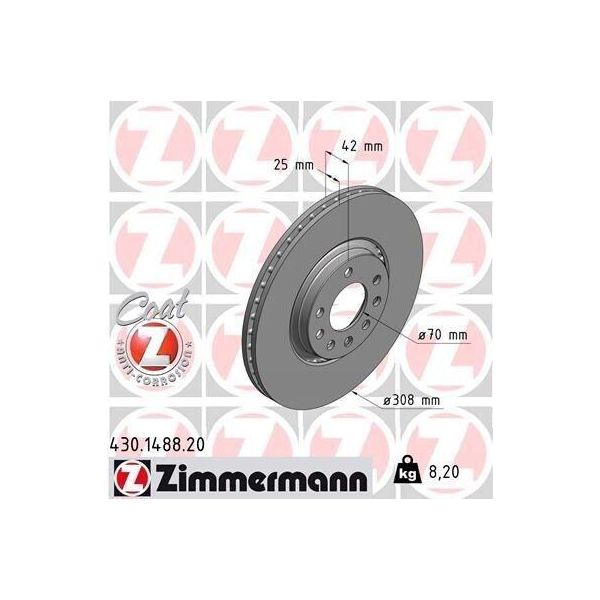 Zimmermann 430.1488.20 - Disco Freno Per Corsa E (X15), Meriva (X03), Meriva B (S10), Vectra B (J96), Zafira B, Zafira A, Adam, Astra G, Astra H, Corsa D (S07)-image