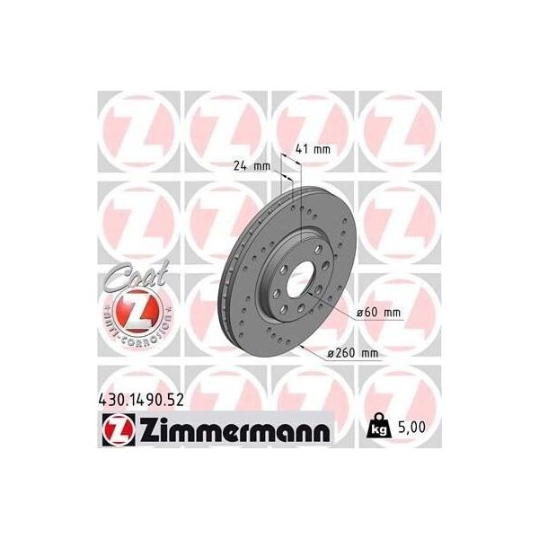 Zimmermann 430.1490.52 - Disco Freno Per Combo, Combo Tour, Corsa C (X01), Meriva (X03), Tigra Twintop (X04)-image
