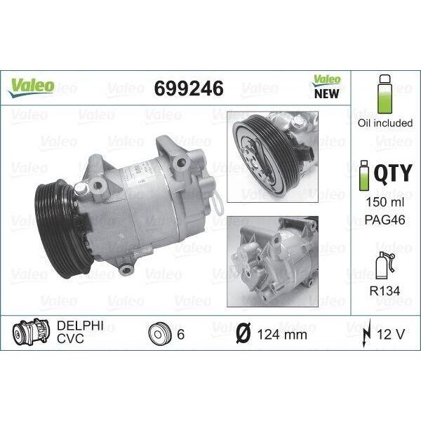 Valeo 699246 - Compressore Aria Condizionata Oe 27630 00Q2M Per Almera Ii (N16), Qashqai +2 I (J10), Megane I, Grand Scenic Ii (Jm), Megane Ii, Scenic Ii-image