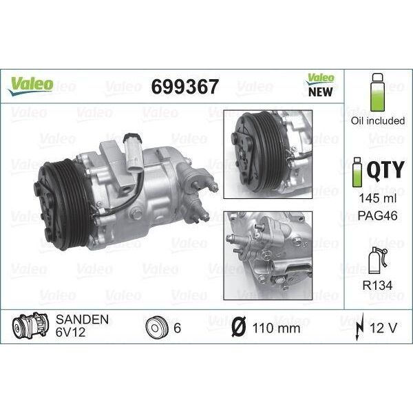 Valeo 699367 - Compressore Aria Condizionata Oe 13197 538 Per Agila A, Combo, Combo Tour, Corsa C (X01), Meriva (X03), Tigra Twintop (X04)-image