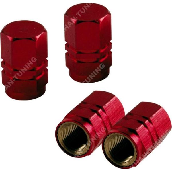 2505 - Set Di Tappi Per Valvole In Alluminio, Tappi Per Valvole Per Pneumatici, Rosso 4 Pezzi-image