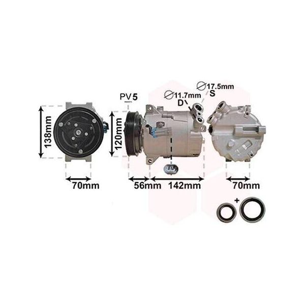 Van Wezel 3700K313 Condizionatore Compressore Climatizzatore Per Opel Astra G Cc (T98) Zafira A (T98) Astra G Caravan (T98) Astra G Cabriolet (F67) Vectra B (36)-image
