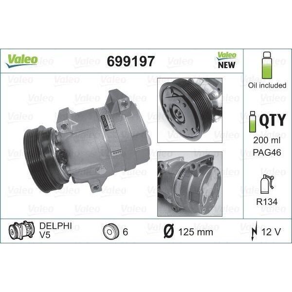 Valeo 699197 - Compressore Aria Condizionata Oe 7700103536 Per Megane I, Scenic I-image