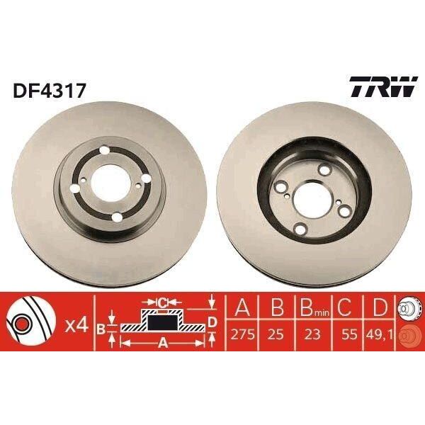 Trw DF4317 - Oe 43512 02081 Disco Freno Per Corolla (E12)-image