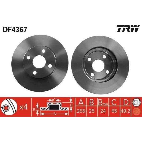 Trw DF4367 - Disco Freno Oe F33501102 Per Corolla (E12), Corolla Verso (E12)-image