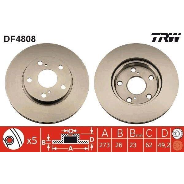 Trw DF4808 - Disco Freno Oe 43512 12690 Per Auris (E15), Corolla (E15)-image