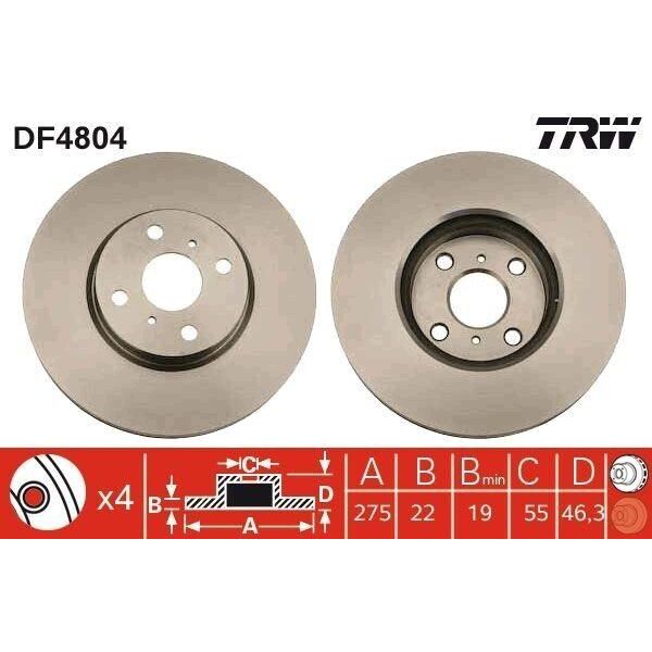 Trw DF4804 - Disco Freno Oe 43512 52130 Per Yaris (P13), Yaris (P9)-image
