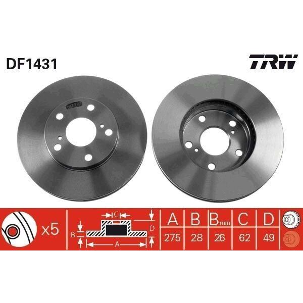 Trw DF1431 - Bremsscheibe Oe 43512 33041 Per Avensis Verso (M2), Camry (V1), Camry (V2), Camry (V3), Previa (R3)-image