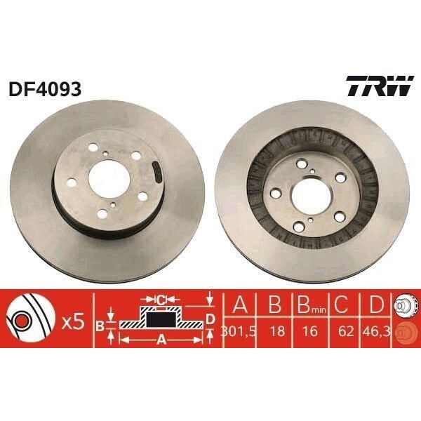 Trw DF4093 - Oe 43512 42010 Disco Freno Per Rav 4 I (A1)-image