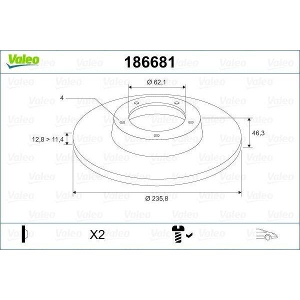Valeo 186681 - Oe 2 415 019 Disco Freno, Asse Anteriore Per Felicia (6U)-image
