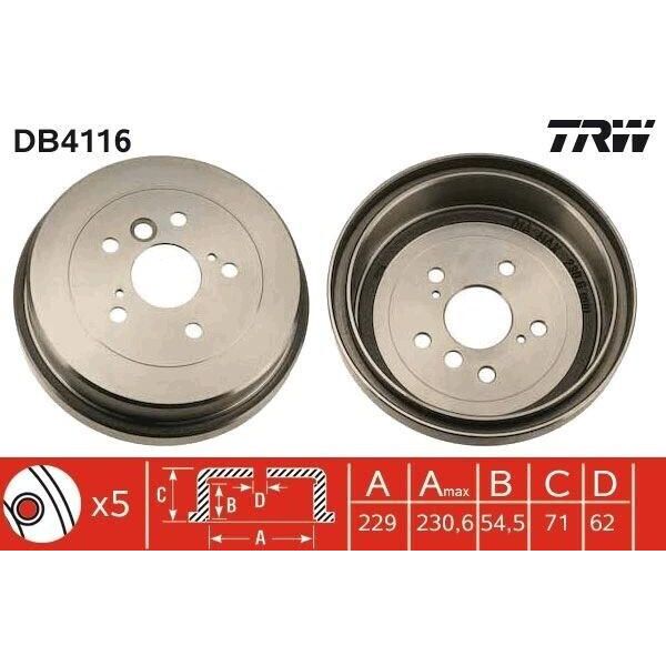 Trw DB4116 - Tamburo Freno Oe 42431 33020 Per Camry (V1), Camry (V2)-image