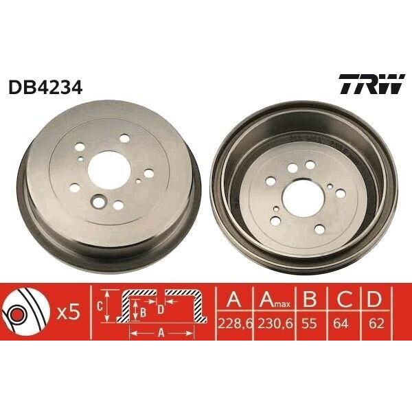 Trw DB4234 - Oe 42 431 281 00 Tamburo Del Freno Per Rav 4 I (A1), Rav 4 Ii (A2)-image