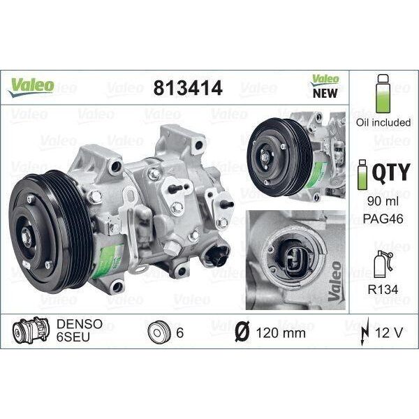Valeo 813414 - Compressore Aria Condizionata Oe 88310 02370 Per Auris (E15), Avensis (T27), Corolla (E15), Verso (R2)-image