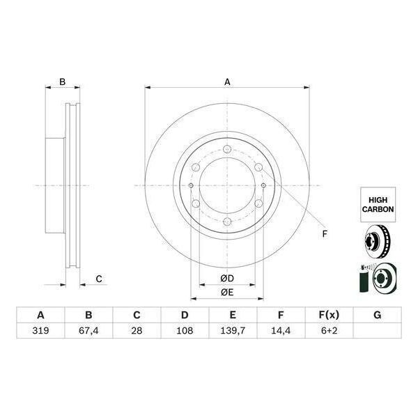 Bosch 0 986 479 G19 - Disco Freno Oe 435120K090 Per Hilux-image