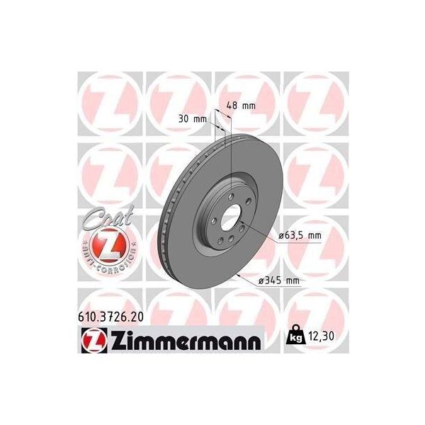 Zimmermann 610.3726.20 - Disco Freno Per S60 Iii (224), S90 Ii (234), V60 Ii (225, 227), V90 Ii (235, 236), XC40 (536), XC60 Ii (246), XC90 Ii (256)-image