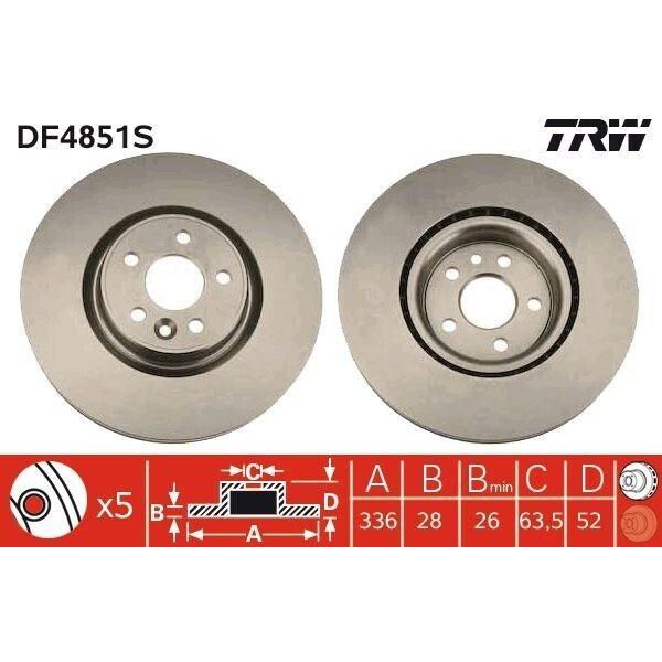 Trw DF4851S - Disco Freno Oe 30769057 Per S60 Ii (134), S80 Ii (124), V60 I (155, 157), V70 Iii (135), XC70 (295), XC70 Ii (136)-image