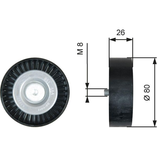 Gates T36367 - Oe LR003571 Puleggia Folle, Cinghia A V Per S60 Ii (134), S80 Ii (124), V60 I (155, 157), V70 Iii (135), XC60 (156), XC70 Ii (136), XC90 I (275)-image