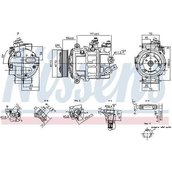 Nissens 890893 - Compressore Aria Condizionata Oe 7E0816803B Per Crafter (Sx, Sy), Crafter (Sz), Grand California (Sc), T6-image