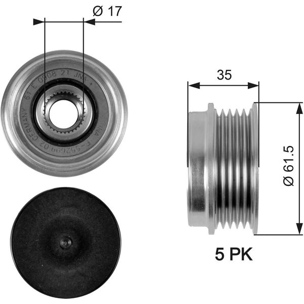 Gates OAP7033 - Puleggia Alternatore Oe 022903119B Per A4 (8D), A4 (8E), A6 (4B), Superb I (3U), Passat (3B)-image