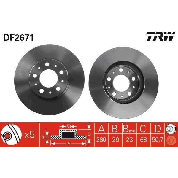 Trw DF2671 - Disco Freno Oe 91407593 Per C70 I (872, 873), S70 (874), S90 (964), V70 I (875, 876), V90 (965), XC70 (295)-image