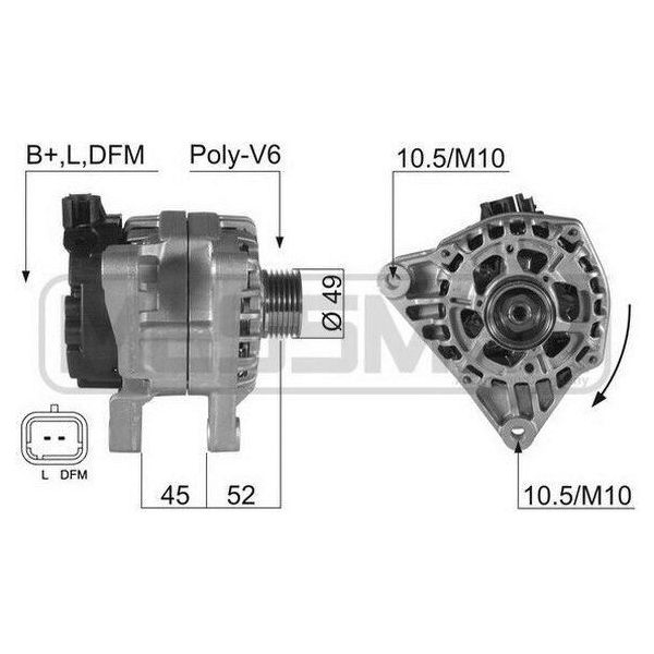 Era 210396A - Alternatore Oe 5702 A2 Per Xsara, C3 Pluriel (Hb), C3 I (Fc, Fn), C2 Enterprise (Jg), C2 (Jm), 307 Sw (3H), 307 Cc (3B), 307, 206 Sw (2E/K), 206 (2A/C), 206 Cc (2D), 1007 (Km)-image