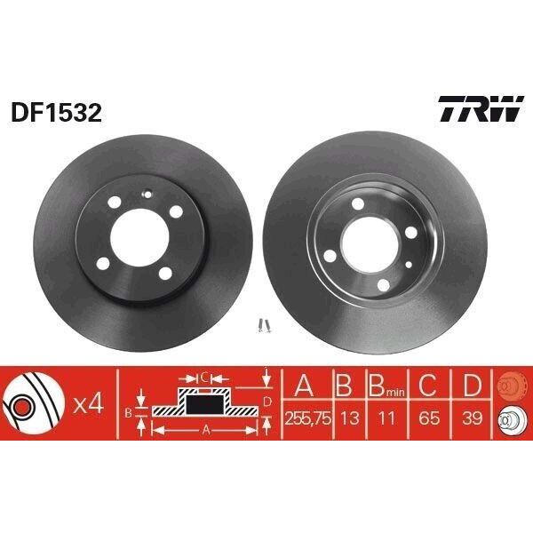 Trw DF1532 - Disco Freno Oe A11 3501075 Per Inca (6K), Toledo I (1L2), Caddy Ii (9K), Golf Iii (1H), Golf Cabriolet (1E), Passat (35I), Vento (1H)-image
