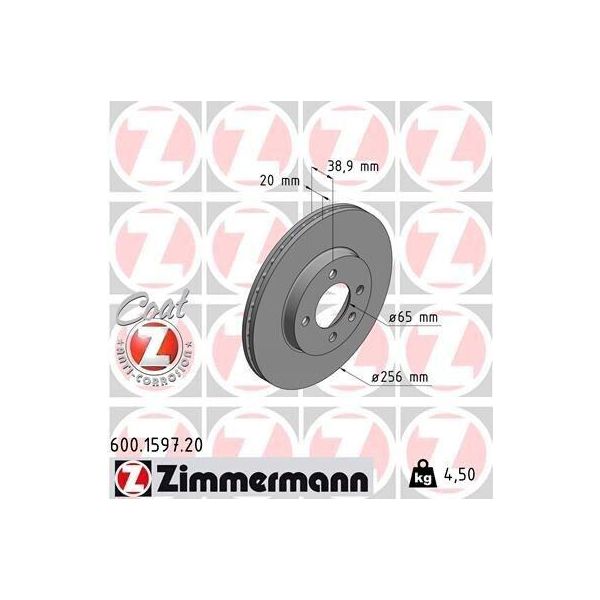 Zimmermann 600.1597.20 - Disco Freno Per Toledo I (1L2), Ibiza (6K), Inca (6K), Arosa (6H), Cordoba (6K), Caddy Ii (9K), Golf Iii (1H), Corrado (53I), Golf Cabriolet (1E), Lupo (6E1, 6X1), Passat (35I), Polo (6N), Polo (6V), Vento (1H)-image
