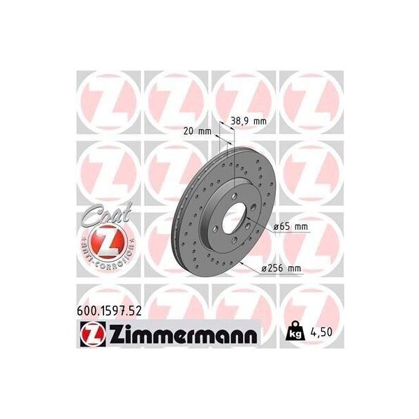 Zimmermann 600.1597.52 - Disco Freno Per Arosa (6H), Cordoba (6K), Ibiza (6K), Inca (6K), Toledo I (1L2), Caddy Ii (9K), Corrado (53I), Golf Iii (1H), Golf Cabriolet (1E), Lupo (6E1, 6X1), Passat (35I), Polo (6N), Polo (6V), Vento (1H)-image