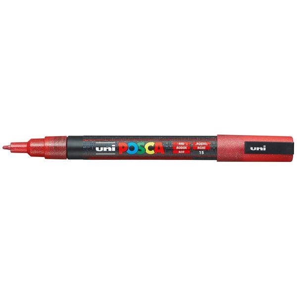 Marcatore A Pigmenti Uni-Ball Posca PC-3ML Glitter, Rosso-image