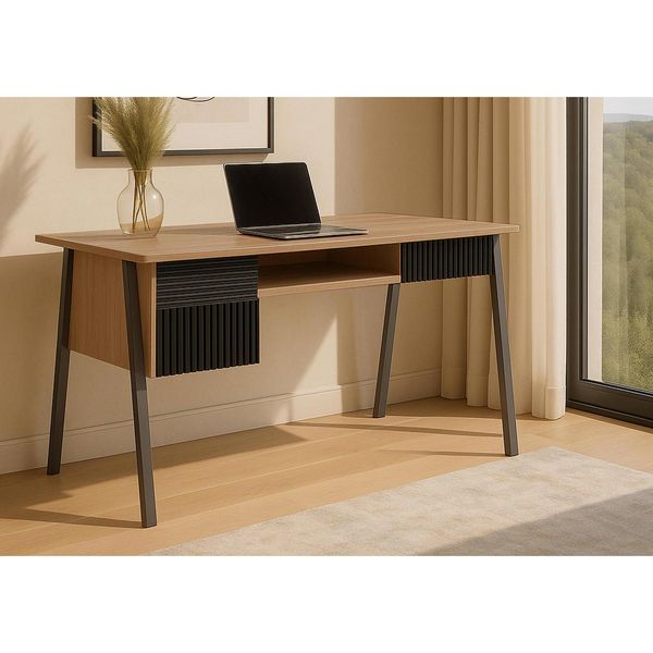 Schreibtisch MCW-O40, BüRotisch Computertisch, Mdf Metall Melamin 78X120X60Cm ~ Natur-image