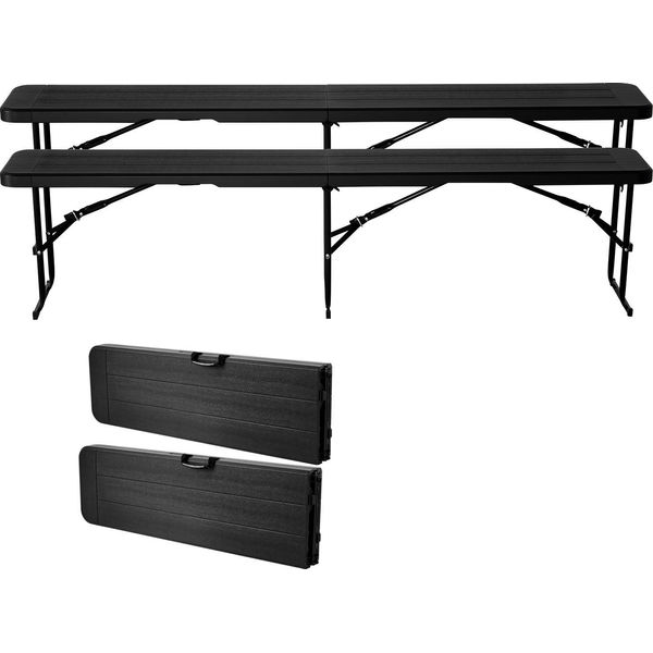 Succebuy Panca Portatile Da Squadra Panca Da Campeggio 182 Cm, Panca Pieghevole Per Picnic, Feste, Campeggio E Pranzo, Panca Da Birra In Hdpe (Capacità Di Carico: 150 Kg Per Seduta), 2 Pezzi Con Borse Per Il Trasporto, Nero-image
