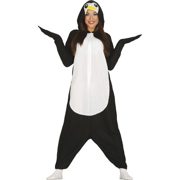Animale Divertente Kigurumi Pinguino Carnevale Tuta Cappuccio Costume Adulto, Taglia: 38 - 40 (M) Colore: Bianco-image