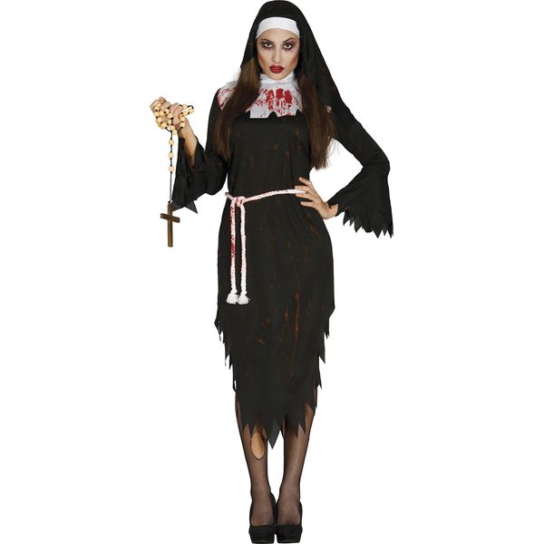 Halloween Suora Inquietante Convento Segreto Figura Empia Costume Fantasia Oscura Inquietante Convento Sorella Superstizione Costume Carnevale, Taglia: 42 - 44 (L) Colore: Nero-image