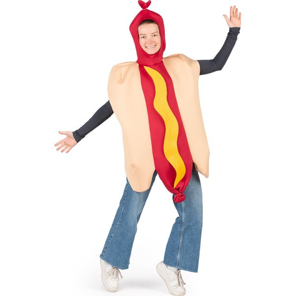 Costume Da Hot Dog Unisex Da Cibo Beige-Marrone-Giallo - Taglia Unica-image