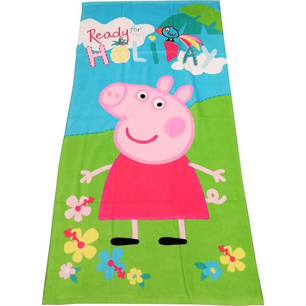 Asciugamano Per Bambini Peppa Pig Asciugamano Da Bagno Asciugamano Da Sauna Peppa Wutz Ready For My Holyday 70 X 140 Cm 100% Cotone-image