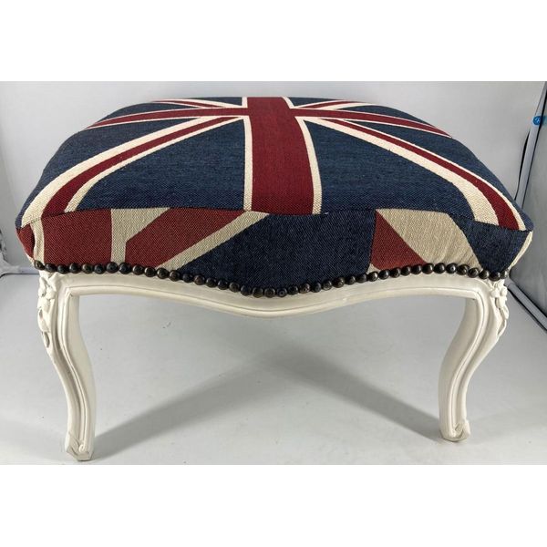 Casa Padrino Sgabello Barocco Union Jack / Bianco - Sgabello Antico Fatto A Mano In Stile Xxl Con Bandiera Inglese - Mobili Barocchi-image