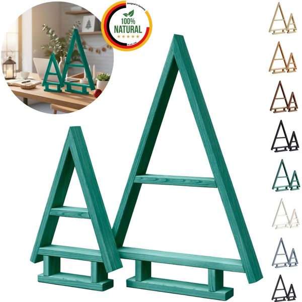 Floranica Albero Di Natale In Legno Fatto A Mano Set Da 2 - Verde, Decorazione Natalizia Da Tavolo, Espositore Decorativo Per Natale Ornamento-image