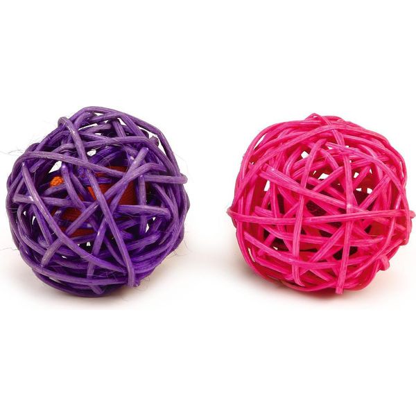 Beeztees Palla In Rattan + Erba Gatta - Giocattolo Per Gatti - Viola/Rosa - 2 Pz.-image