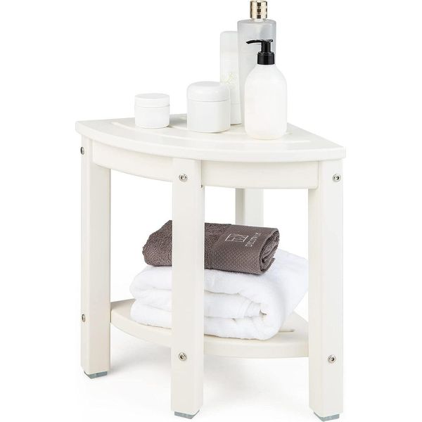 Costway Panca Da Bagno Per Doccia, Panca Con Ripiano, Sgabello Da Bagno A Ventaglio, Portata Fino A 165 Kg, Panca Da Bagno Per Doccia, Sgabello Da Doccia Angolare Bianco, 32,5X32,5X43,5 Cm-image