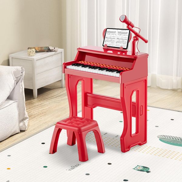 Costway Tastiera Per Bambini A 37 Tasti, Tastiera Per Pianoforte Per Bambini Da 3 Anni (Rosso)-image