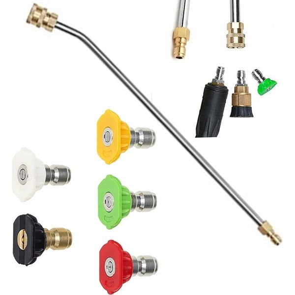 Rosfix Set Con 5 Ugelli Ad Attacco Rapido Per Idropulitrici (0°, 15°, 25°, 40°, 60°) + Lancia Per Idropulitrici 1/4” 34Cm Curva 90° + Pistola Schiuma-image