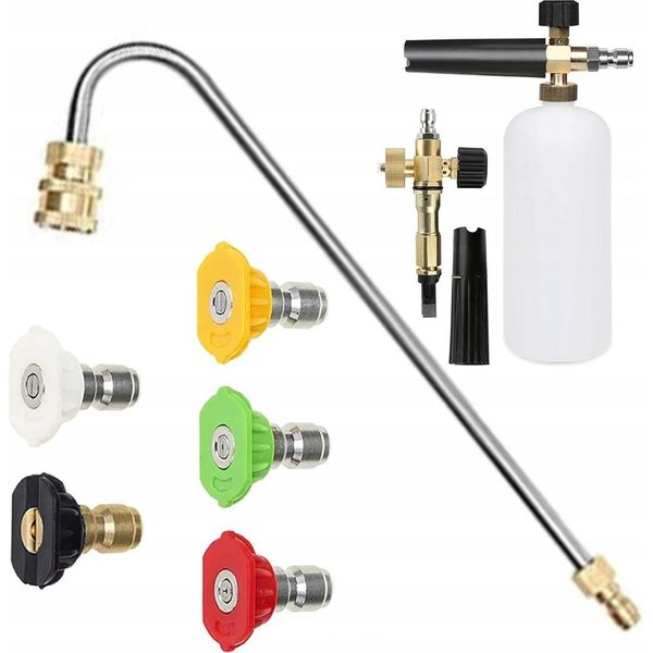 Rosfix Set Con 5 Ugelli Ad Attacco Rapido Per Idropulitrici (0°, 15°, 25°, 40°, 60°) + Lancia Per Idropulitrici 1/4” 34Cm Tipo U + Pistola Schiuma-image