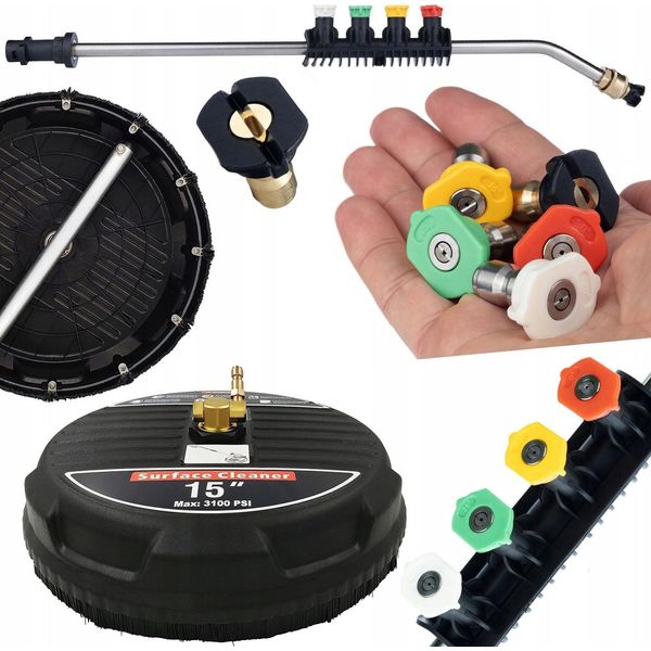 Rosfix Spazzola Cubica Professional T-Racer Da 15” Con Attacco Rapido Da 1/4” + Lancia Per Idropulitrice Da 1/4” Piegata A 15° Con Set Di 5 Ugelli E I-image
