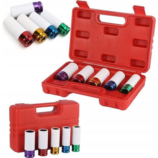 Rosfix – Bussole A Impatto Per Cerchi | Acciaio Crv, Attacco Da 1/2", Set Da 5 Pezzi | Protezione Per Cerchi, Codice Colore | Set Di Bussole"-image