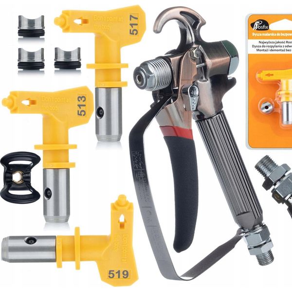 Rosfix Turbojet TJ1 Set – Pistola A Spruzzo Per Vernice Con 3 Ugelli Ultra Spray 513/517/519 | Filettatura Da 1/4" | Precisione E Durata"-image