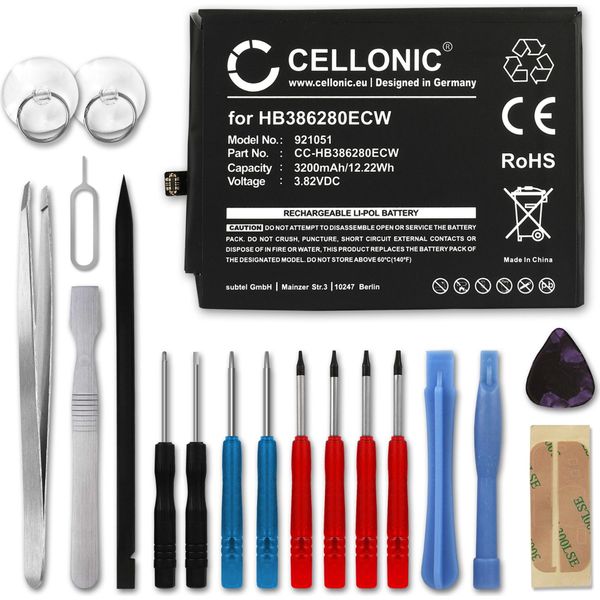 Cellonic Set Batteria Di Ricambio HB386280ECW 3200Mah + Cacciaviti E Strumenti Compatibile Con Huawei P10 / Honor 9 Sostituzione Per Smartphone-image