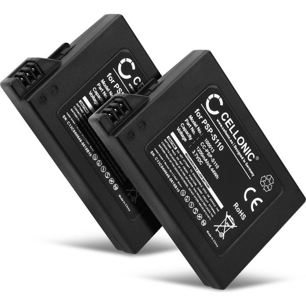 Cellonic, Batteria Per Console Di Gioco Compatibile Con Sony Psp Slim & Lite 2, & 3, PSP-S110 (3.7V, 1200Mah) 2 Pezzi-image
