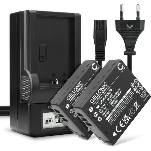 Cellonic, Batteria Per Fotocamera, Compatibile Con Panasonic Lumix DMC-TZ5, DMC-TZ3, DMC-TZ2 (3.7V, 900Mah) 2 Pezzi + Caricabatterie-image
