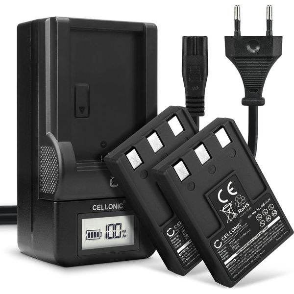 Cellonic, Batteria Per Fotocamera Compatibile Con Canon Digital Ixus, Powershot NB-1L, 500, V (3.7V, 830Mah) 2 Pezzi + Caricabatterie-image